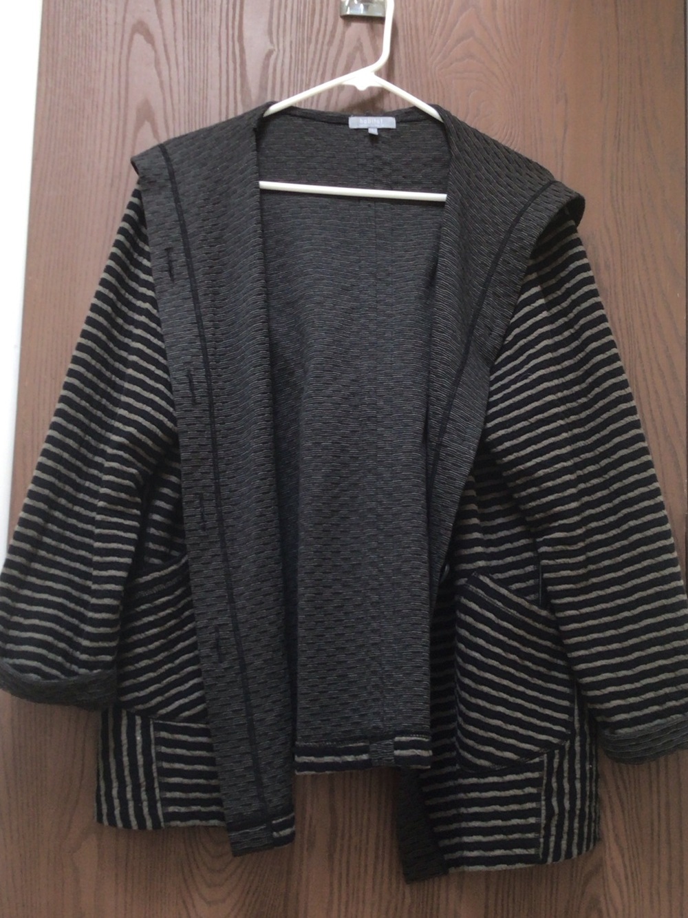 Habitat Striped Hooded button down Cardigan in Charcoal and Light Green, sz L